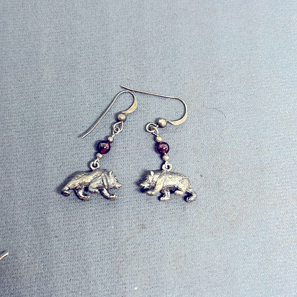 Vintage bear w garnet bead earrings